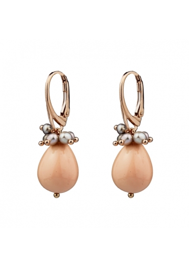 Orecchini corallo bamboo rosa, perle coltivate﻿