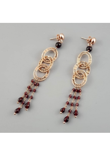 Orecchini filigrana,granato diamond, lunghezza 10 cm