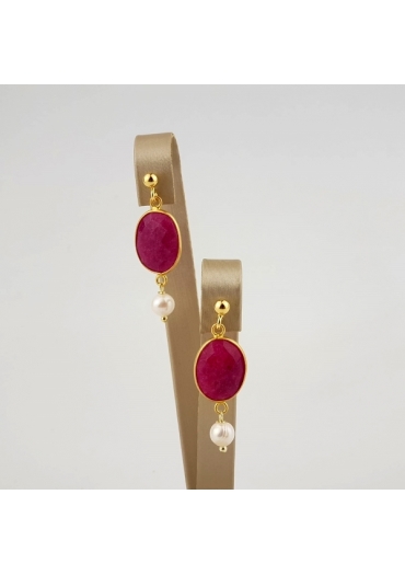 Orecchini Giada rosa, perle coltivate