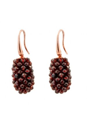 Orecchini goccia tessuta a mano,
granato sfaccettato, arg.925/00 placcato oro, trattato con e coating