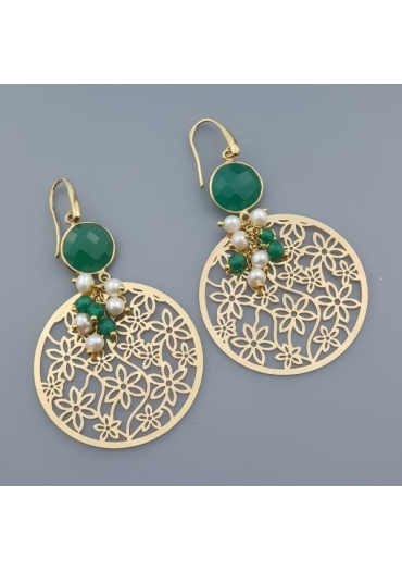 Orecchini laseratii, agata verde smeraldo﻿