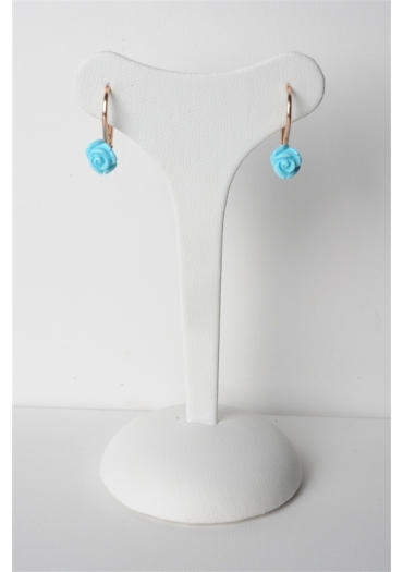 Orecchini, Rosellina pasta  turchese 4 fiori﻿  mm 7,5 arg.925/00 placcato oro﻿ rosa