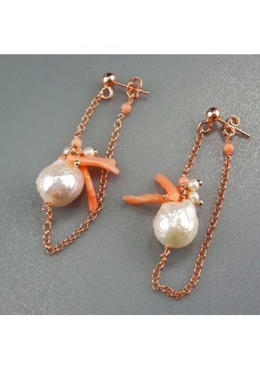 Orecchini perla barocca, corallo rosa – cod:OR1993