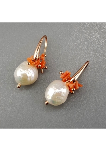 Orecchini perle barocche,corallo rosa﻿