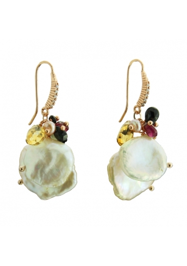 Orecchini perle biwa, tormaline