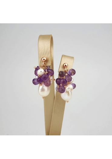 Orecchini perle coltivate multicolor, ametista taglio diamond