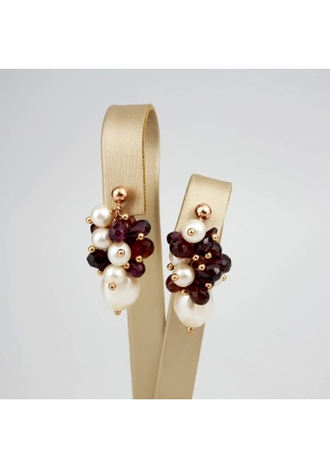 Orecchini perle coltivate,granato taglio diamond﻿