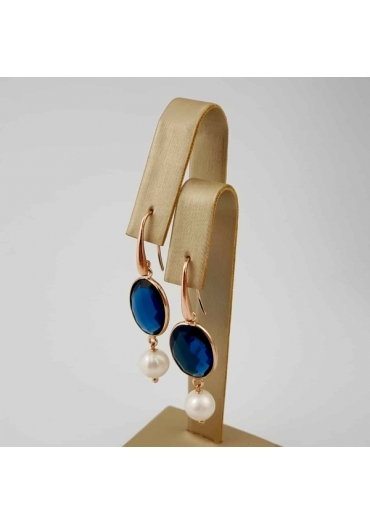 Orecchini quarzo blue light,perle coltivate 8 mm﻿