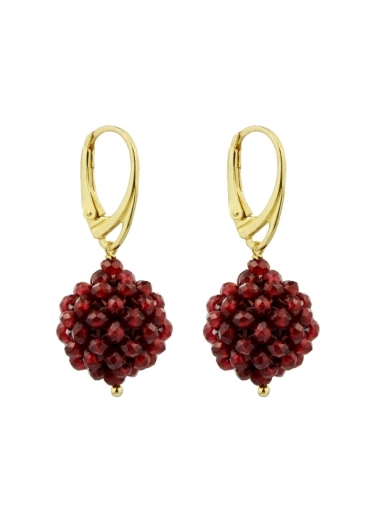 Orecchini sfera tessuta a mano in agata ruby