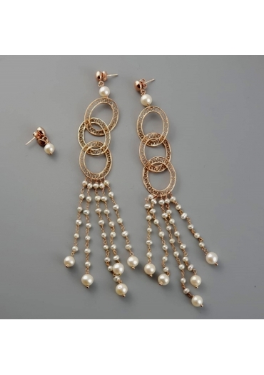 Orecchini trittico perle coltivatelunghezza 15 cm