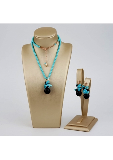 Parure pasta turchese 4 fiori, agata nera﻿