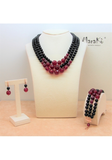 
Parure agata nera, agata Ruby sfaccettata