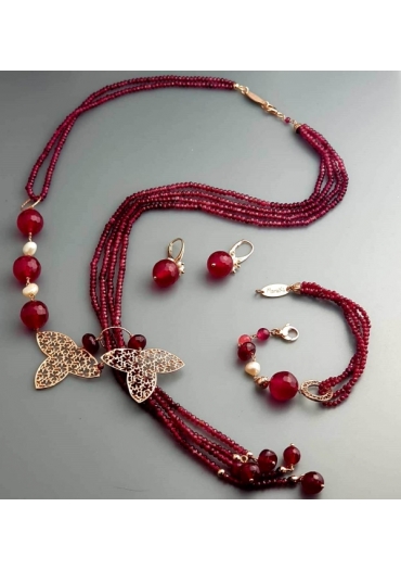 Parure agata ruby, perle coltivate
