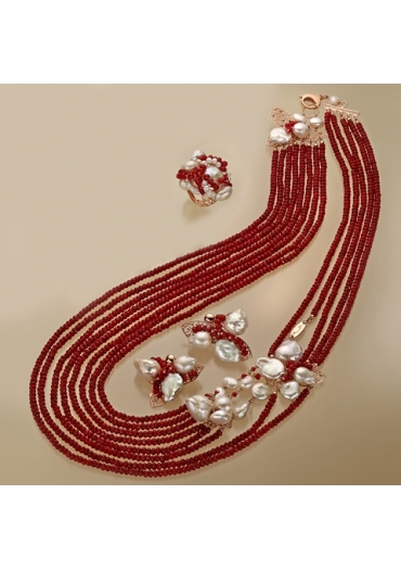 Parure agata ruby, perle coltivate