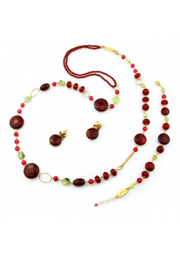 Parure agata ruby, quarzo rutilato verde