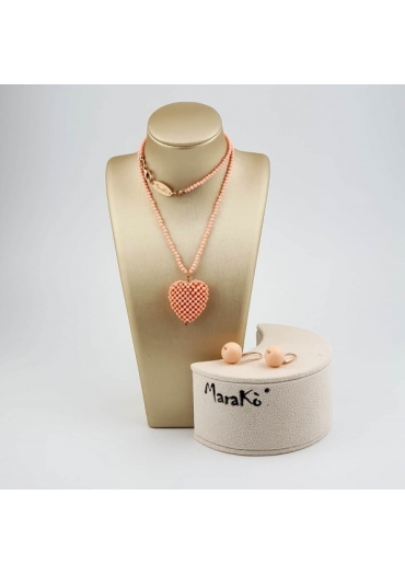 Parure cuore corallo bamboo rosa