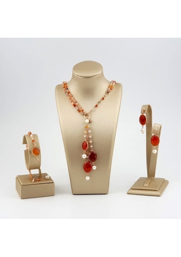 Parure Corniola, perle coltivate﻿