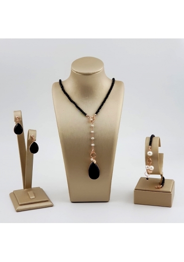 Parure Rugiada - Agata nera, Perle coltivate