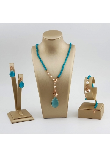 Parure Rugiada, giada verde acqua, perle coltivate﻿