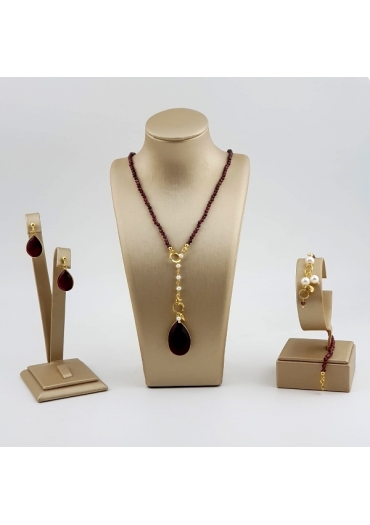 Parure Rugiada, Granato, Perle coltivate