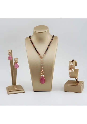 Parure Rugiada, Tormaline, agata rosa, perle coltivate