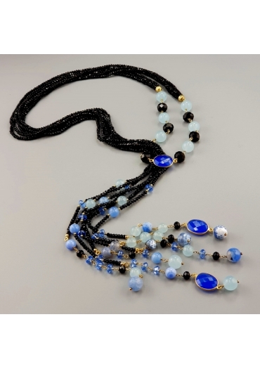 Sciarpa agata nera,agata web, giada celeste﻿