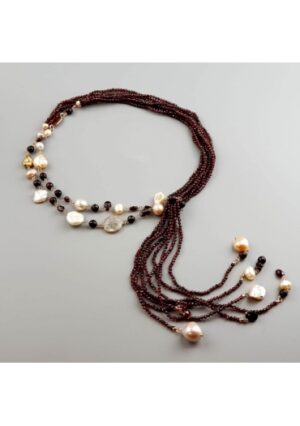 Sciarpetta granato taglio diamond, perle coltivate﻿