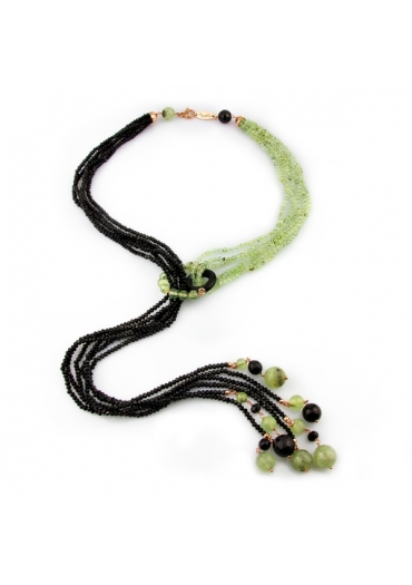 Sciarpetta in agata nera e quarzo rutilato verde﻿