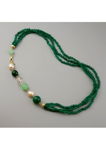 Torchon agata verde smeraldo, perle coltivate