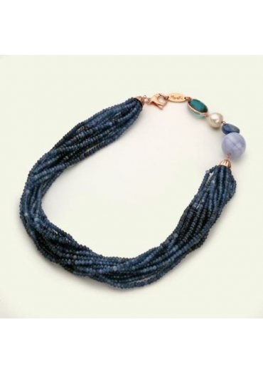 Torchon agata zaffiro,calcedonio, cianite, quarzo blu light