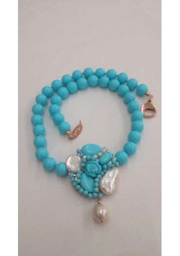Collier pasta turchese 4 fiori