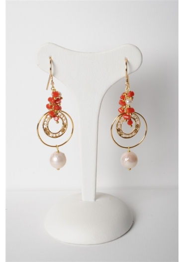Orecchini corallo rosso e perle d. fiume
