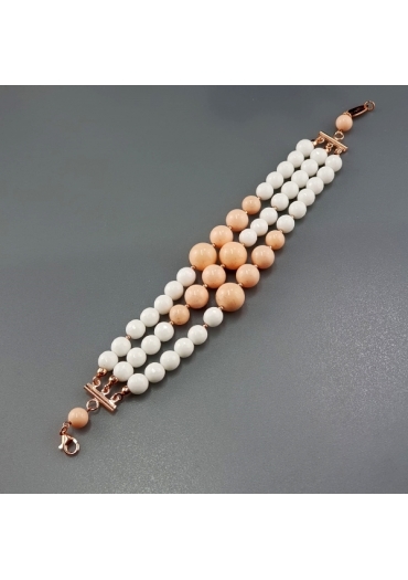 Bracciale agata bianca, bamboo rosa﻿