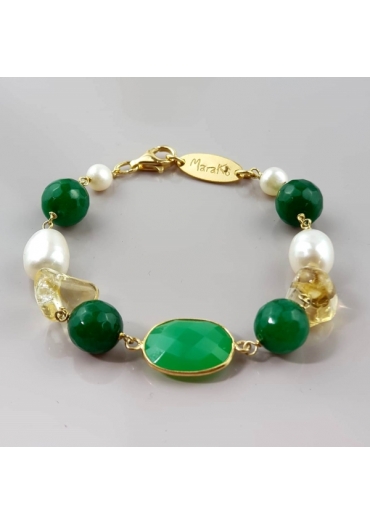 Bracciale agata verde smeraldo, perlle coltivate, citrino﻿