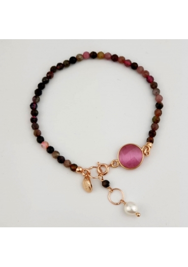 Bracciale aquarelle,tormaline, agata rosa﻿