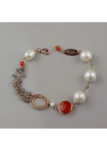 Bracciale labradorite,agata arancione, perle barocche﻿