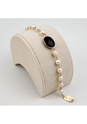 Bracciale perle coltivate,agata nera﻿