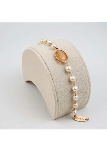 Bracciale perle coltivate, agata  salmone﻿
