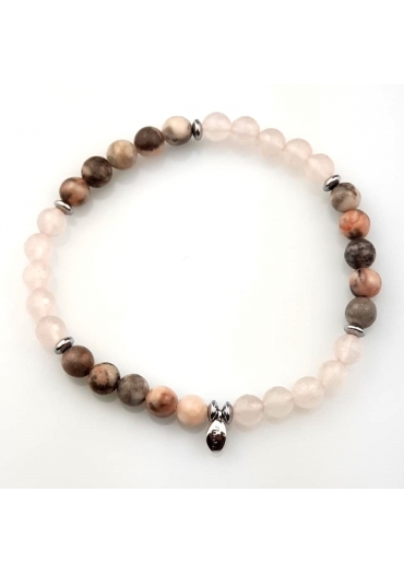 Bracciale quarzo e diaspro rosa6mm﻿