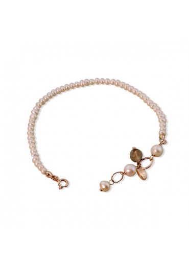 Bracciale rugiada,perle coltivate, quarzo fumè﻿