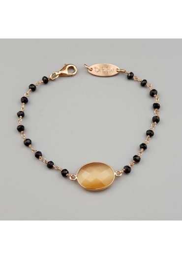 Bracciale spinello nero,quarzo salmone﻿