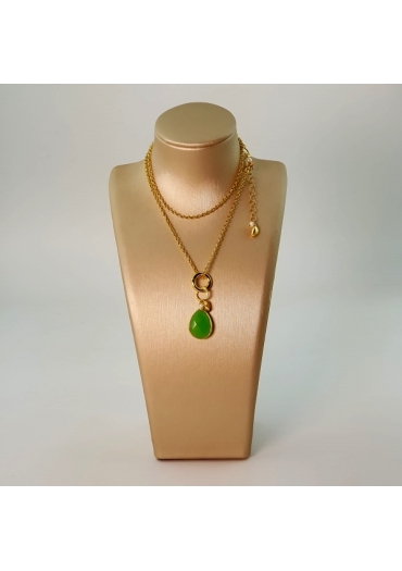 Catena fantasy, pl oro 42-50 cm- Goccia, giada Crisopaz 18x13 mm﻿