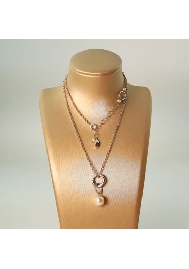 Catenina Fantasy, arg.925 Rodiato, 42-50 cmpendente perla coltivata﻿