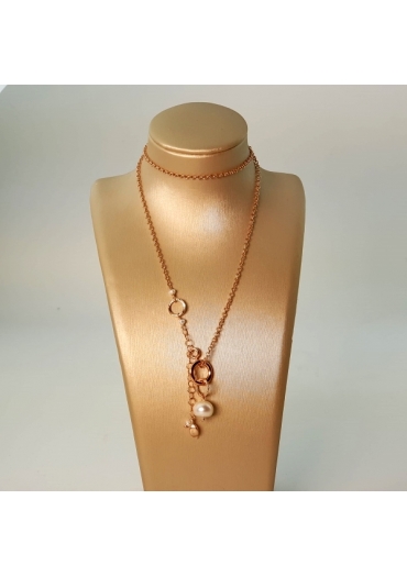 Catenina Fantasy, arg.925 rosè, 42-50 cmpendente perla coltivata﻿