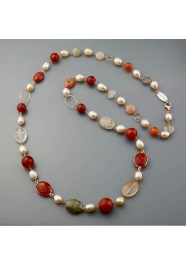 Chanel agata multicolor,corniola, perle coltivate﻿