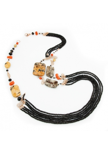Chanel agata nera, diaspro, corallo rosso – cod:CN3137