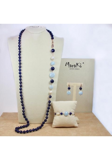 Charleston agata blu, perle coltivate, aquamarina milk﻿