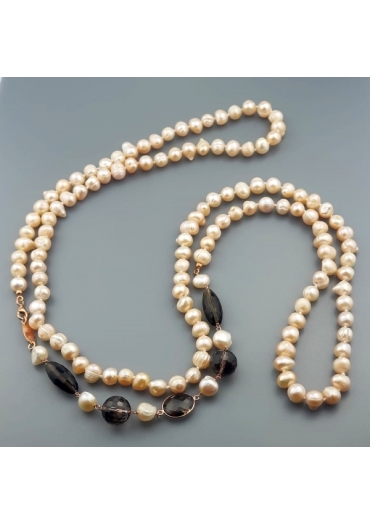 Charleston perle coltivate, quarzo fumè﻿