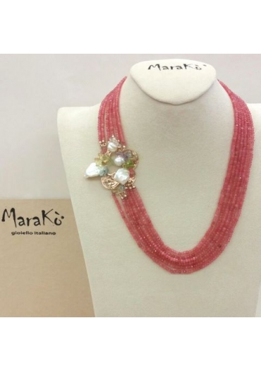 Collier Agata ciliegia, perle coltivate,﻿