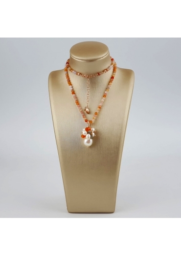 Collier Corniola, labradorite, perle coltivate﻿